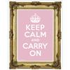 Side view of Keep Calm and Carry On Poster (Gold on Baby Pink)