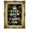Side view of Keep Calm and Carry On Poster (Gold on Camo)