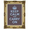 Side view of Keep Calm and Carry On Poster (Gold on Plum)