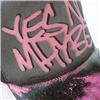Side view of Scrawl Cap (Grey on Fluorescent Pink)