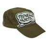 Side view of Thinking Hurts Cap (Black on Olive)
