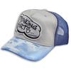 Side view of Thinking Hurts Cap (White on Blue)