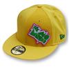 Side view of Thinking Hurts New Era 59FIFTY Baseball Cap (White on Yellow)