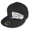 Side view of Thinking Hurts Velcro Patch (Black on White)