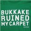 Side view of Bukkake Ruined My Carpet Men's T-Shirt (White on Green)