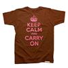 Side view of Keep Calm and Carry On Men's T-Shirt (Pink on Brown)