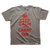 Buy this T-Shirt: Design: Keep Calm and Carry On; Colour: Red on Heather Grey; See detailed product info and choose sizing options on next screen.