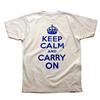 Buy this T-Shirt: Design: Keep Calm and Carry On; Colour: Royal Blue on White; See detailed product info and choose sizing options on next screen.