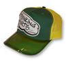 Side view of Thinking Hurts Cap (Black on Green)