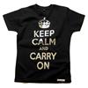 Buy this Fitted T: Design: Keep Calm and Carry On; Colour: Silver on Black; See detailed product info and choose sizing options on next screen.