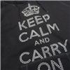 Back view of Keep Calm and Carry On Women's Kangaroo Hood (Silver on Black)