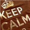 Side view of Keep Calm and Carry On Women's Raw Cut T (Gold on Brown)