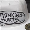 Side view of Thinking Hurts New Era 59FIFTY Baseball Cap (Black/White on White)