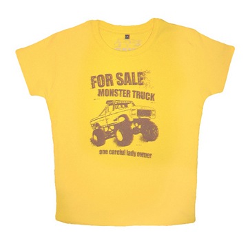 Front pic of 'Monster Truck' Women's Fitted T, Brown on Canary