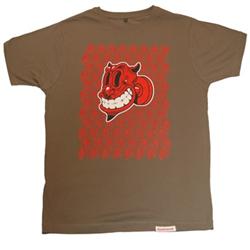 Front pic of 'Devil' Men's T-Shirt, Red on Olive