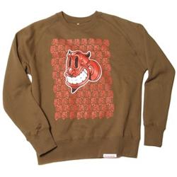 Buy this Crew Sweat: Design: Devil; Colour: Red on Olive; See detailed product info and choose sizing options on next screen