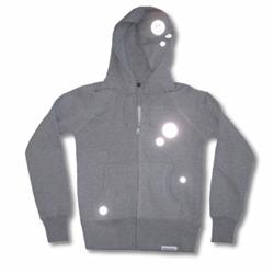 Front pic of 'Ravemoticons' Women's Zip-Thru Hood, Hi Vis Reflective on Sport Grey