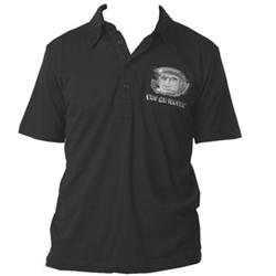 Front pic of 'Spaceman' Men's Polo Shirt, White on Black