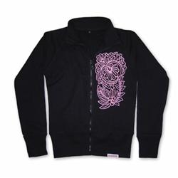 Front pic of 'Henna' Women's Zip Sweat, Baby Pink on Black