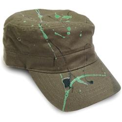 Front pic of 'Splatty' Cap, Green on Olive