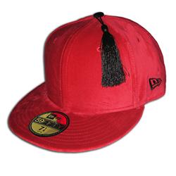 Front pic of 'The Fez' New Era 59FIFTY Baseball Cap, Black on Red