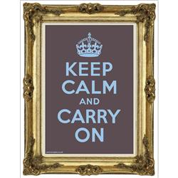 Front pic of 'Keep Calm and Carry On' Poster, Gold on Plum