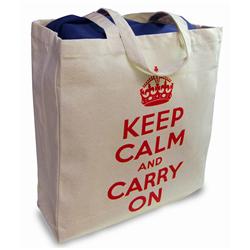 Front pic of 'Keep Calm and Carry On' Shopper Bag, Red on Cream