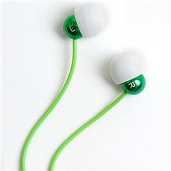 Front pic of 'Radiopaq Dots' Earphones, Green on Green