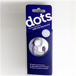 Front pic of 'Radiopaq Dots' Earphones, Purple on Purple