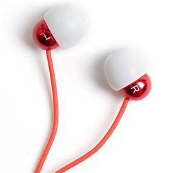 Front pic of 'Radiopaq Dots' Earphones, Red on Red
