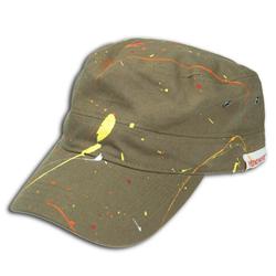 Front pic of 'Splatty' Cap, Fiery on Olive