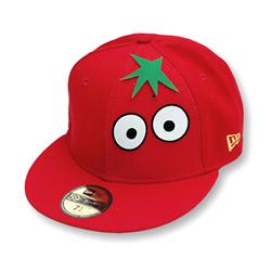 Front pic of 'Tomato' New Era 59FIFTY Baseball Cap, Green on Red