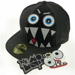 Front pic of 'Hook and Loop Edition - Mega Monster' New Era 59FIFTY Baseball Cap, White on Black