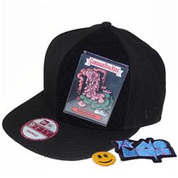 Front pic of 'Velcro-card-pouch' Snapback Cap, Assorted on Black