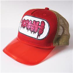 Front pic of 'Yeahh' Cap, Hot Pink on Red