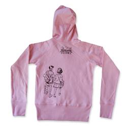 Front pic of '2 Cool 4 School' Women's Zip-Thru Hood, Black on Baby Pink