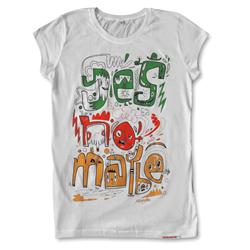 Front pic of 'Burgerman' Women's Raw Cut T, Red Green Orange on White