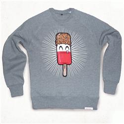 Front pic of 'Fab' Men's Crew Sweat, Red on Heather Grey