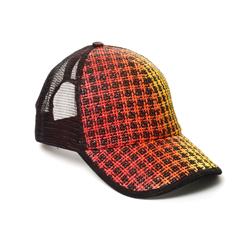 Front pic of 'Fiery Dogtooth' Cap, Yellow on Red