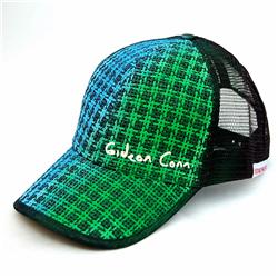 Front pic of 'Gideon Conn' Cap, Green on Baby Blue