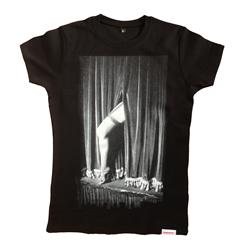 Front pic of 'Leggy' Women's T-Shirt, White on Black