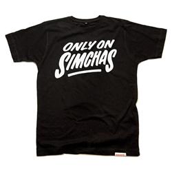 Front pic of ' Simchas' Men's T-Shirt, White on Black