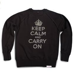 Front pic of 'Keep Calm and Carry On' Men's Crew Sweat, Silver on Black