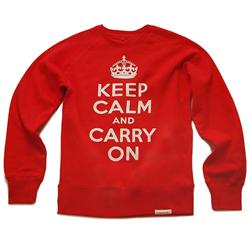 Front pic of 'Keep Calm and Carry On' Men's Crew Sweat, White on Red