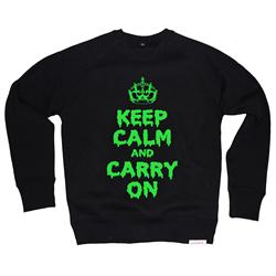 Front pic of 'Keep Calm and Carry On Halloween edition ' Men's Crew Sweat, Green on Black