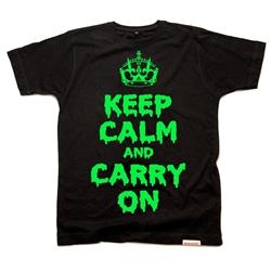 Front pic of 'Keep Calm and Carry On Halloween edition ' Men's T-Shirt, Green on Black