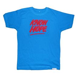 Front pic of 'Know Hope' Men's T-Shirt, Red on Electric Blue
