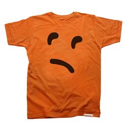 Front pic of 'Maybe' Men's T-Shirt, Black on Orange
