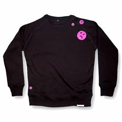 Front pic of 'Ravemoticons' Men's Crew Sweat, Hot Pink on Black