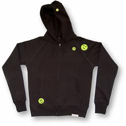 Front pic of 'Ravemoticons' Men's Zip-Thru Hood, Yellow on Black